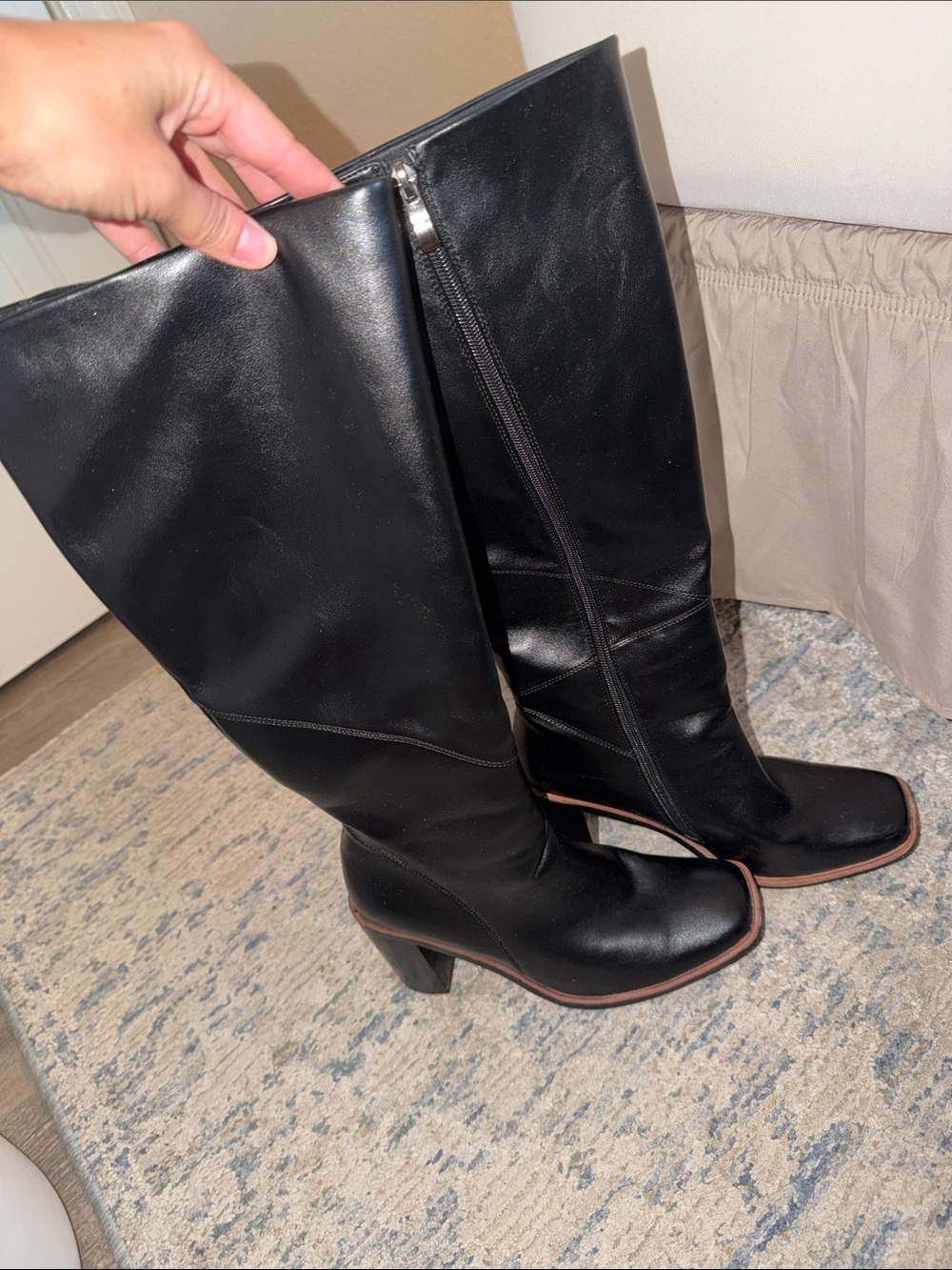 Classic Black Leather Knee-High Boots - Women's